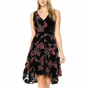 Ivanka Trump Floral Print Velvet Burnout Hanky Hem Dress